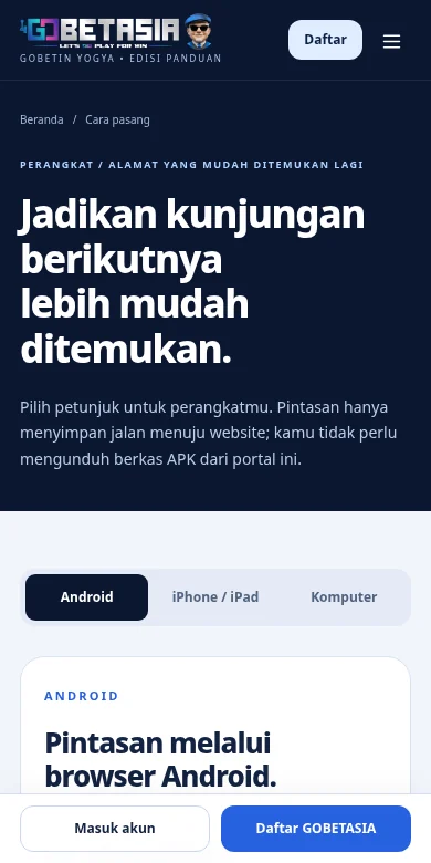 Tangkapan layar halaman petunjuk pintasan GOBETIN YOGYA